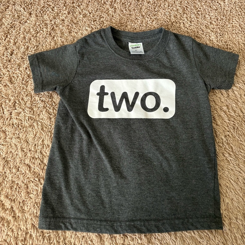 Gray and White Short Sleeve Tee with 'Two' Graphic
